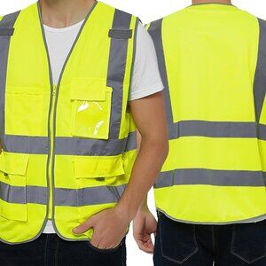 REFLECTVIVE VEST HIGH VISABILITY DAY / NIGHT -NEON YELLOW -ZIPPER FRONT SIZE XL